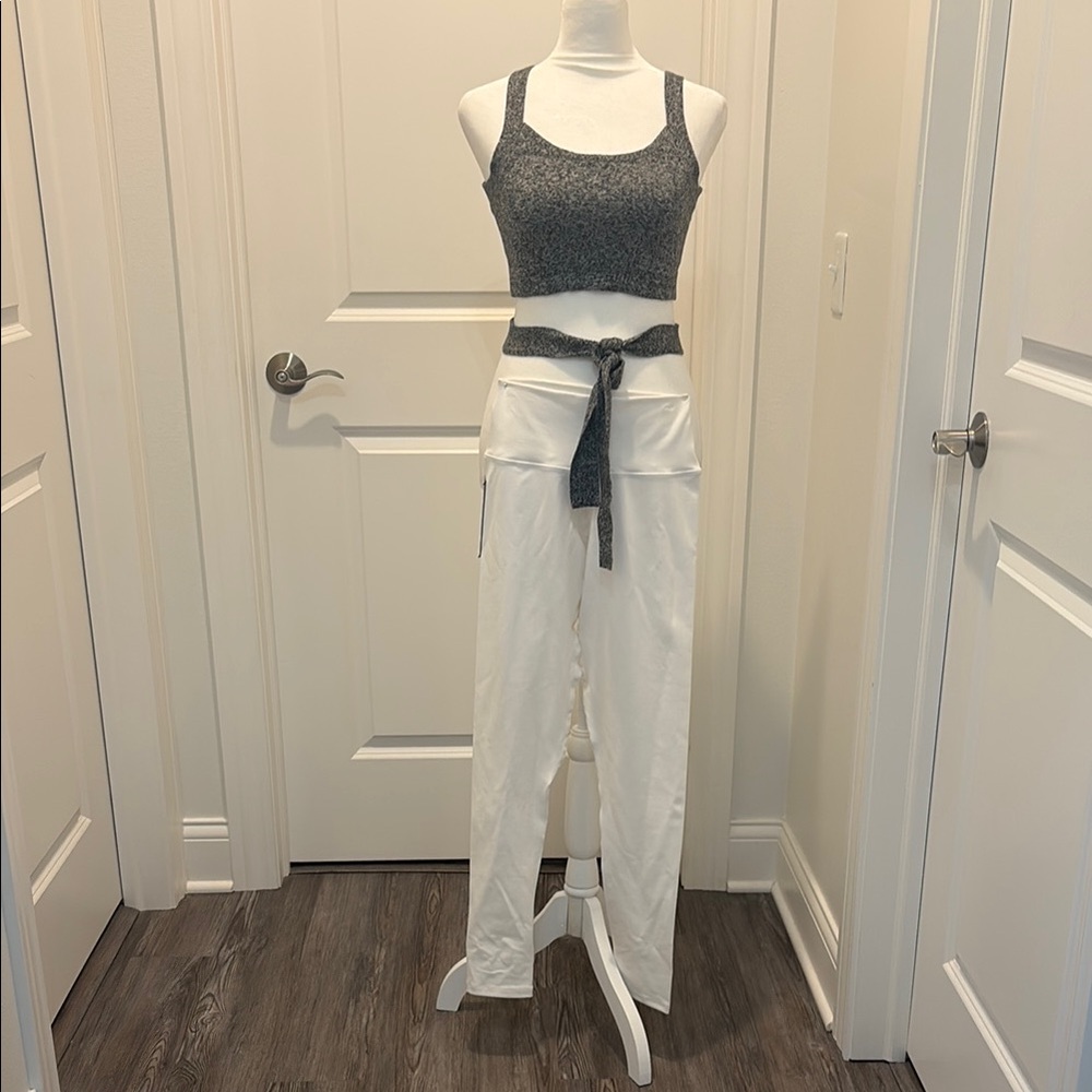 Stylish Gray Top and White Women's Leggings